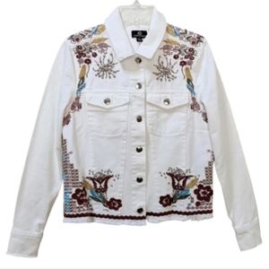 Curations Jean Jacket White Embroidered Floral Size XS Western